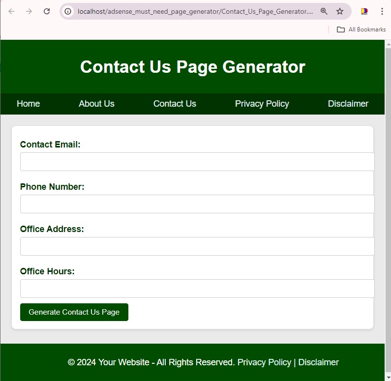 Contact Us Page Generator Script - Fast AdSense Approval & Professional, Customizable Forms